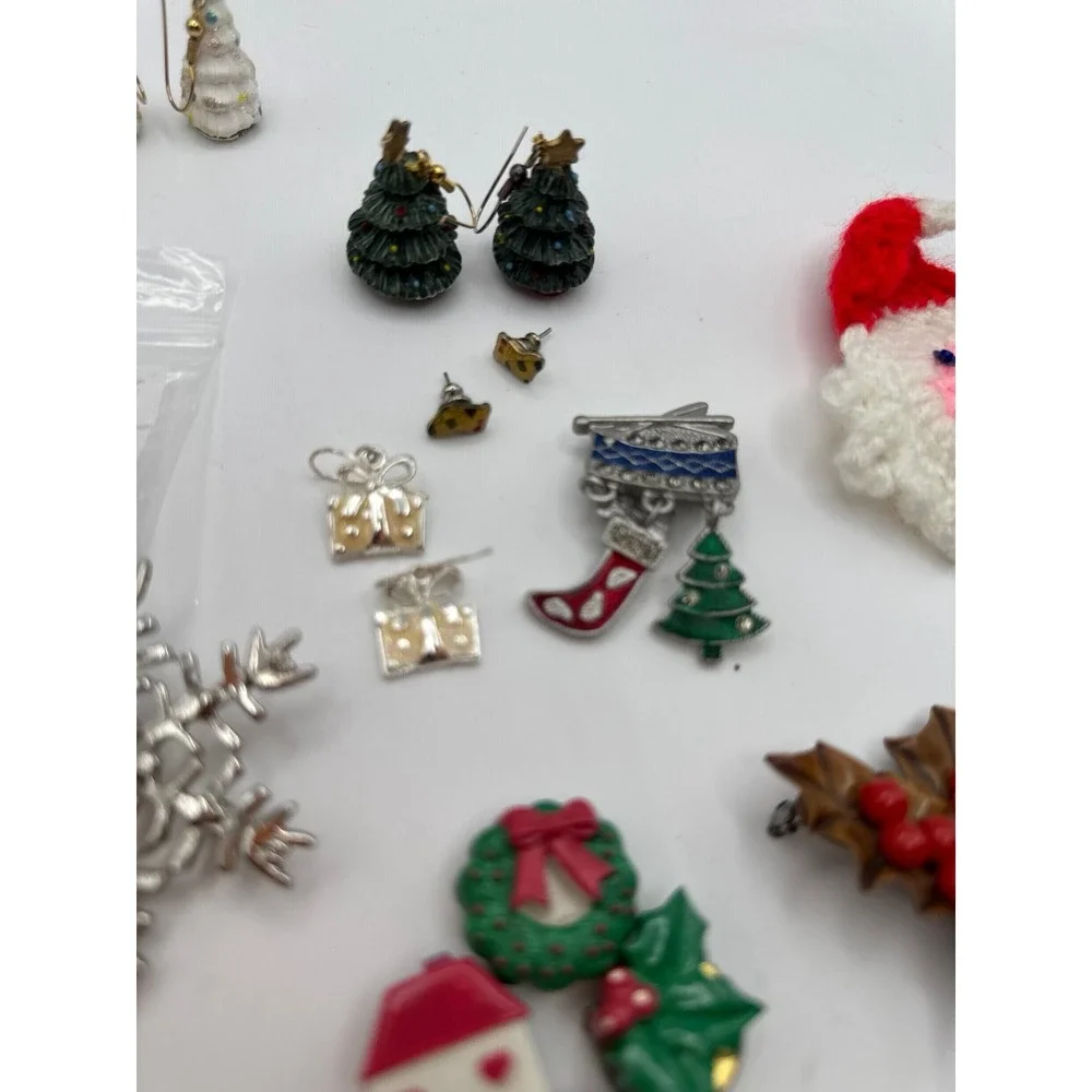 Lot of Christmas jewelry - modern and vintage earrings pins button covers brooch